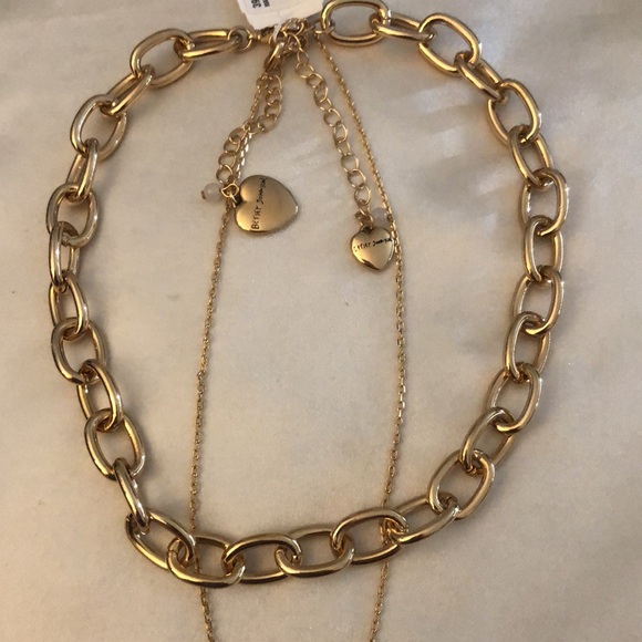 Betsey Johnson Gold Tone Layered 2PC Necklace Metallic Rainbow Lip Pendant NWT - Picture 8 of 15